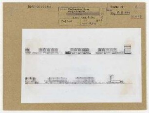 Wettbewerb II. Bauabschnitt der Karl-Marx-Allee: Ansichtszeichnung Nordseite und Südseite. Berlin, Mitte/Friedrichshain, Stalinallee (vor 1949 Frankfurter Allee, seit 1961 Karl-Marx-Allee)/Strausberger Platz/Alexanderplatz/Schillingstraße