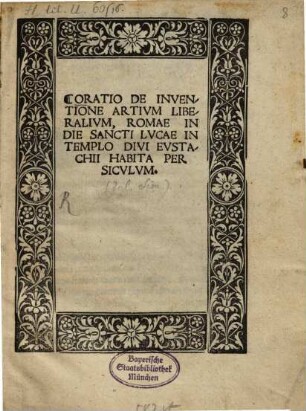 Oratio de inventione artium liberalium