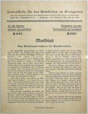 Merkblatt für Kleingärtner zum Anbau von Kartoffeln