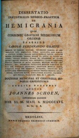 Diss. inaug. med. pract. de hemicrania