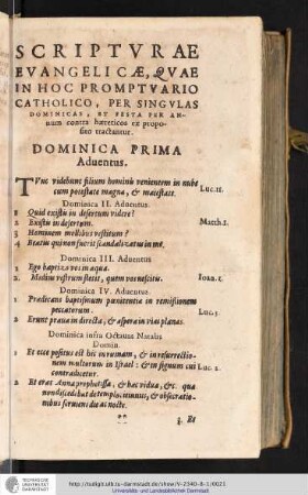 SCRIPTVRAE EVANGELICAE, QVAE IN HOC PROMPTVARIO CATHOLICO, [...]