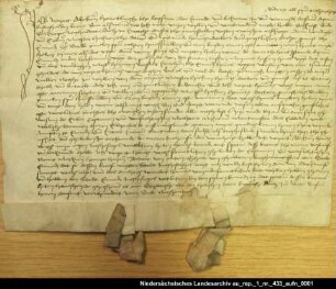 Wiard Abeken verkauft Hicko von Dornum ein Haus in Emden = OUB II, Nr. 1382, S. 403 2 anhängende Siegel verloren