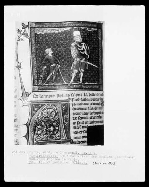 Historienbibel (französische Übersetzung der Historia Scholastica): Fol. 32 r: David und Goliath