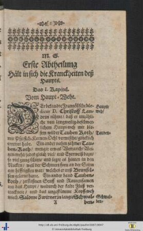 Erste Abtheilung Haelt in sich die Kranckheiten deß Haupts.