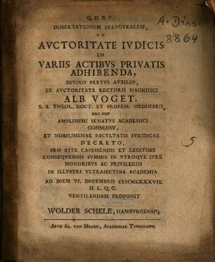Dissertationem inauguralem de auctoritate iudicis in variis actibus privatis adhibenda