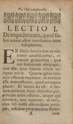 Lectio I. De impedimento, quod saluti animæ affert inordinatus amor voluptatum.