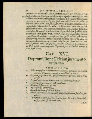 Cap. XVI. De promissione Fidei an iuramento aequiparetur.