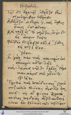 Handschriftliche Hesiod- und Platonzitate