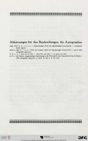 Abkürzungen bei den Beschreibungen der Autographen