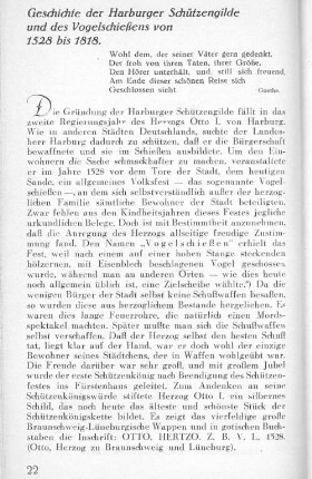 Geschichte der Harburger Schützengilde und des Vogelschießens von 1528 bis 1818.