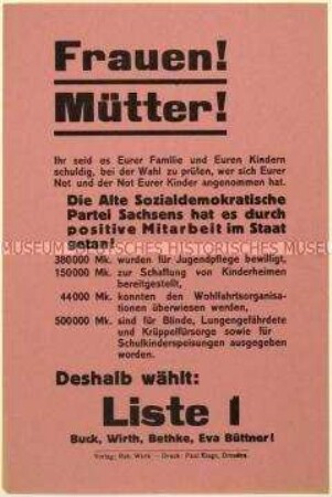 Aufruf der Alten Sozialdemokratischen Partei Sachsens zur Landtagswahl 1926