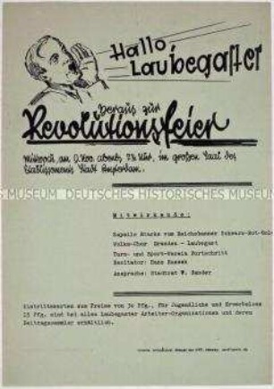 Hektografierte Einladung der SPD zu einer Revolutionsfeier in Dresden-Laubegast
