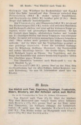 22. Route. Von Hünfeld nach Tann, Engelsberg, Ellenbogen, Frankenheim, Hilders, Milseburg, und über Hofbieber zurück nach Hünfeld.