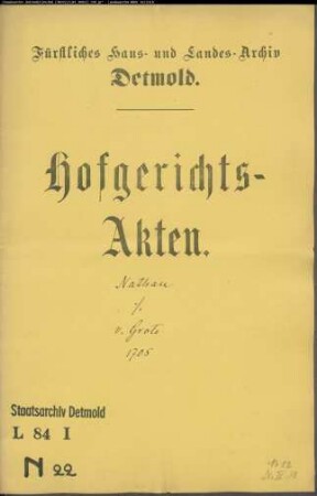 Nathan, Salomon zu Schötmar gegen von Grote zu Talle - Schuldforderung