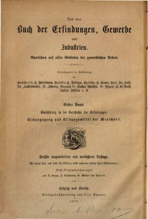 Einführung in die Geschichte der Erfindungen : Bildungsgang und Bildungsmittel der Menschheit