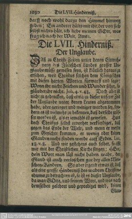 Die LVII. Hinderniß. Der Unglaube