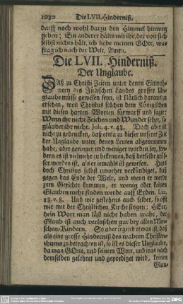 Die LVII. Hinderniß. Der Unglaube