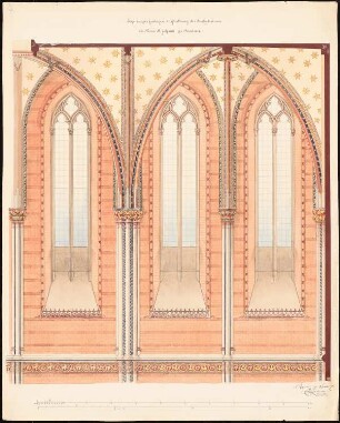 Dom St. Johann, Breslau Restaurierung: Teilaufriss Presbyteriumwand mit Farbgebung; Maßstabsleisten