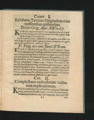 Caput I. Exhibens Textum Originalem cum versionibus quibusdam.