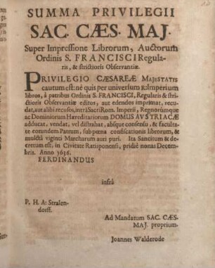 Summa Privilegii Sac. Ceas. Maj. [Facultas ... Censurae Et Approbationes Theologorvm]