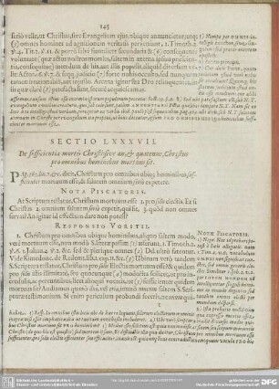 Sectio LXXXVI. De sufficientia mortis Christi sive an, & quatenus, Christus pro omnibus hominibus mortuus sit
