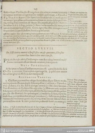 Sectio LXXXVI. De sufficientia mortis Christi sive an, & quatenus, Christus pro omnibus hominibus mortuus sit