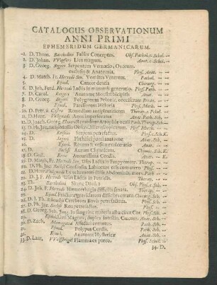 Catalogus Observationum Anni Primi Ephemeridum Germanicarum.