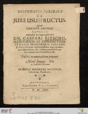 Disputatio Juridica De Jure Ususfructus