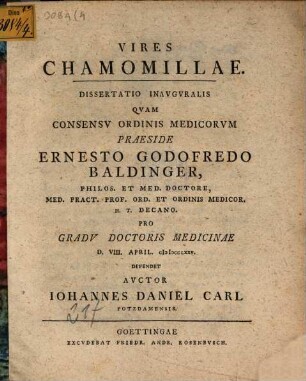 Vires Chamomillae : Dissertatio Inavgvralis