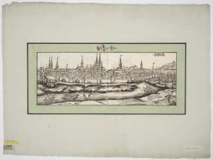Ansicht von Lübeck, Holzschnitt, um 1493 : Lubeca / [Hartmann Schedel. Holzschnitt von Michael Wolgemut, Wilhelm Pleydenwurff]. - [Nuremberge] : [Koberger] , [1493]. - 1 Ansicht : Holzschn. ; 52 x 20 cm. Auch enth. in: Weltchronik / Hartmann Schedel
