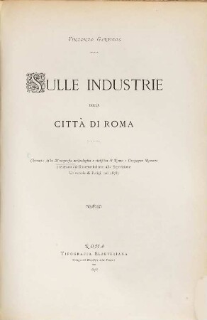 Sulle industrie della città di Roma : (Estratto dalla Monografia archeol. e statistica di Roma ...)