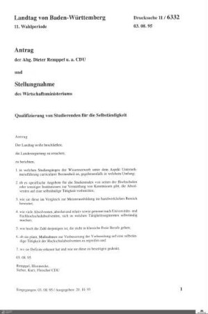 Antrag der CDU: Qualifizierung von Studierenden für die Selbständigkeit