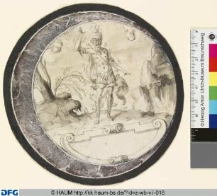 Geschichte des Aktäon, Rundbilder mit silberner Halbmondfassung und Schrifttafeln