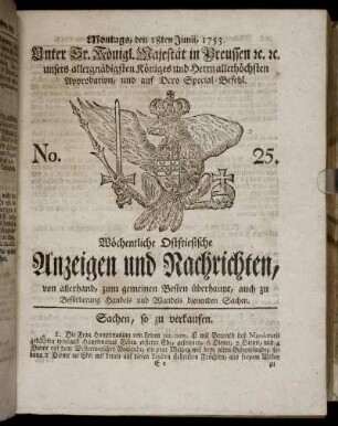 No. 25. Montags, den 18ten Junii, 1753.