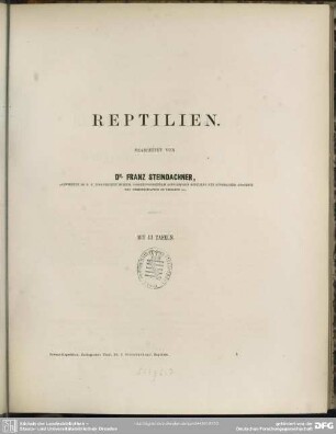 Zoologischer Theil ; Bd.1: Reptilien