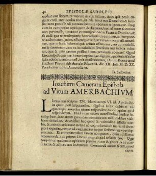Epistola Joach. Camerarii ad Vitum Amerbachium.