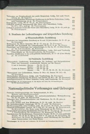 Nationalpolitische Vorlesungen und Uebungen