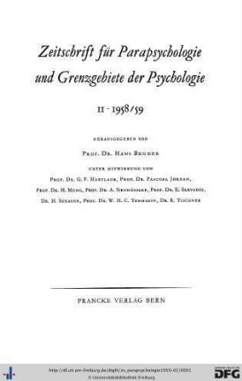 Band 2: Zeitschrift für Parapsychologie und Grenzgebiete der Psychologie