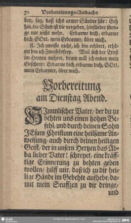 Vorbereitungs-Andacht am Dienstage