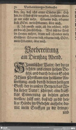 Vorbereitungs-Andacht am Dienstage