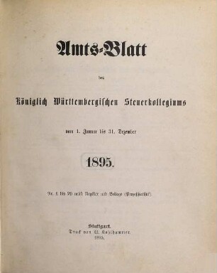 Amtsblatt des Württembergischen Steuerkollegiums. 1895