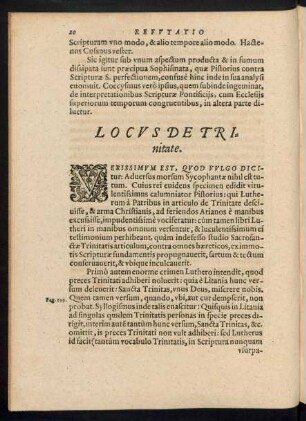 Locus De Trinitate.