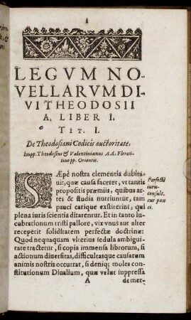 Legum Novellarum Divi Theodosii A. Liber I.