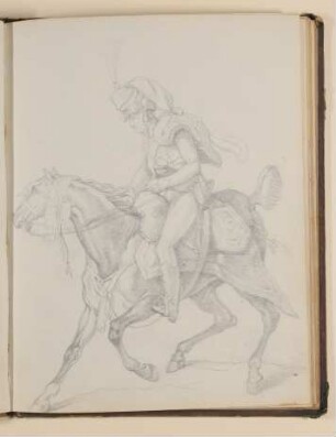 Reitender Soldat mit Husarenmütze [aus einem Skizzenbuch von unbekannter Hand, evtl. des Louis Thomassin]
