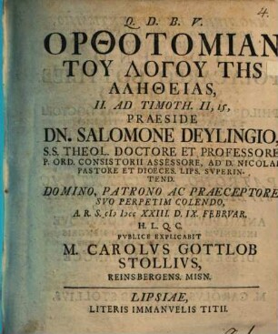 Orthotomian tu logu tēs alētheias : II. ad Timoth. II, 15