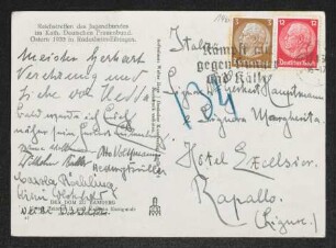 Brief von Herbert Eulenberg, Otto Volkmann, Wilhelm Buller, Hedwig Buller und Unbekannt an Gerhart Hauptmann und Margarete Hauptmann