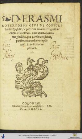 D. ERASMI ROTERODAMI OPVS DE CONSCRIBENDIS Epistolis