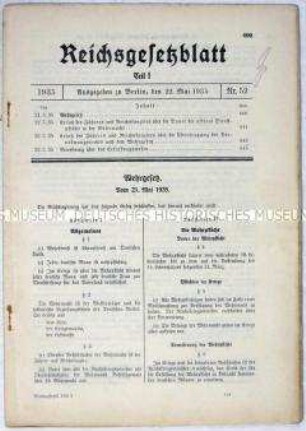 Reichsgesetzblatt u.a. über die Dauer der aktiven Dienstpflicht in der Wehrmacht