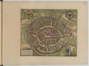 Vogelschauplan von Aachen, kolorierter Kupferstich, 1582