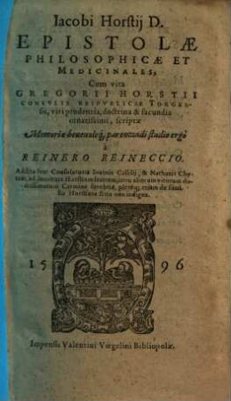 Iacobi Horstij Epistolae philosophicae et medicinales